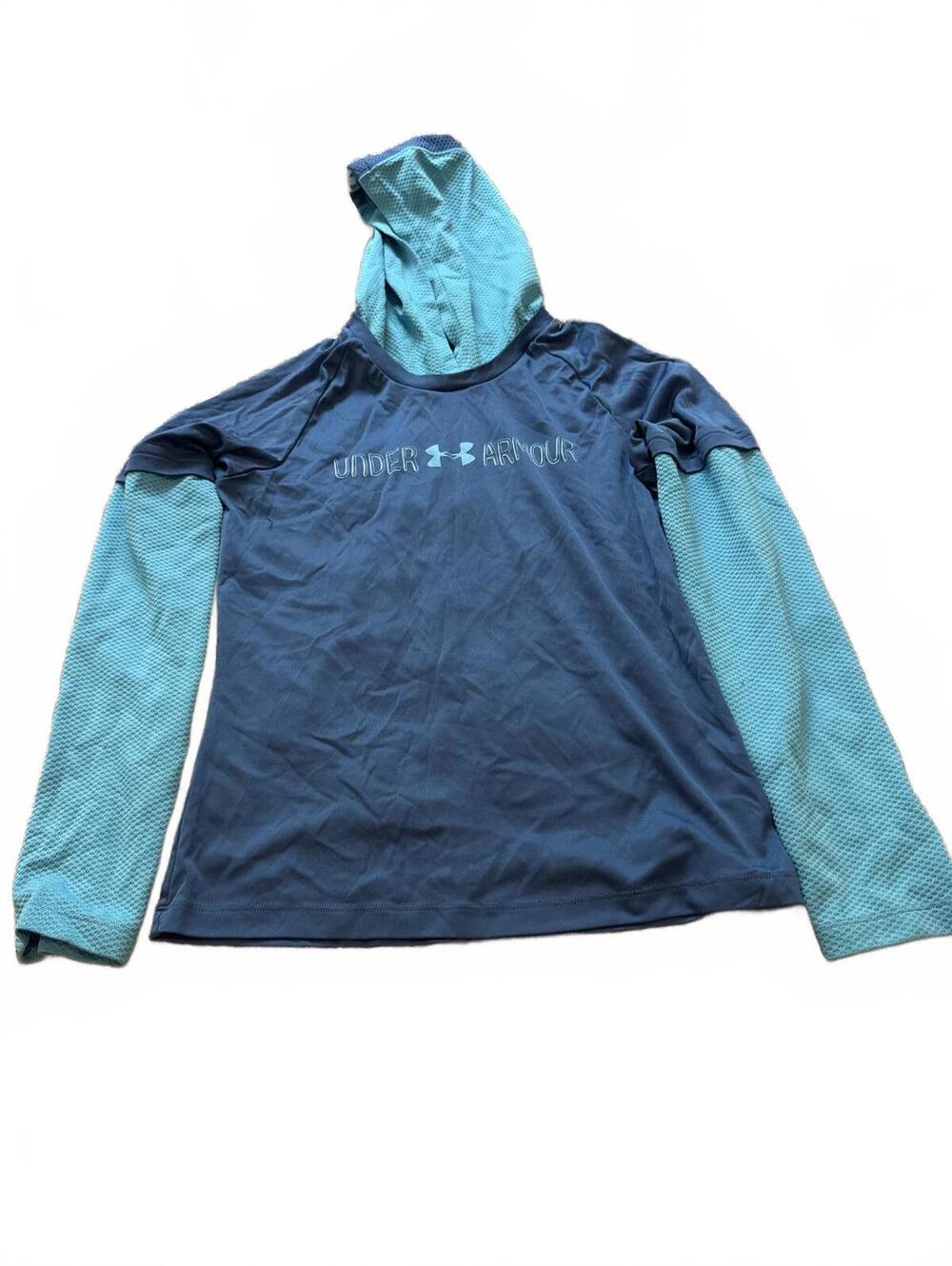 Under Armour Boys Blue HeatGear Hoodie Large - Lightweight Athletic Fit